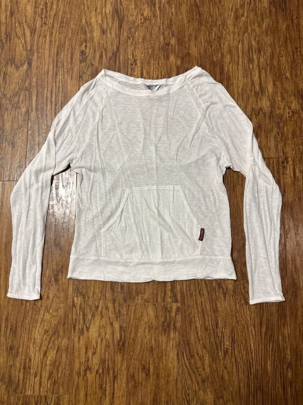 Hard Tail Long Sleeve Pullover Shirt White with Kangaroo Pocket Size Small